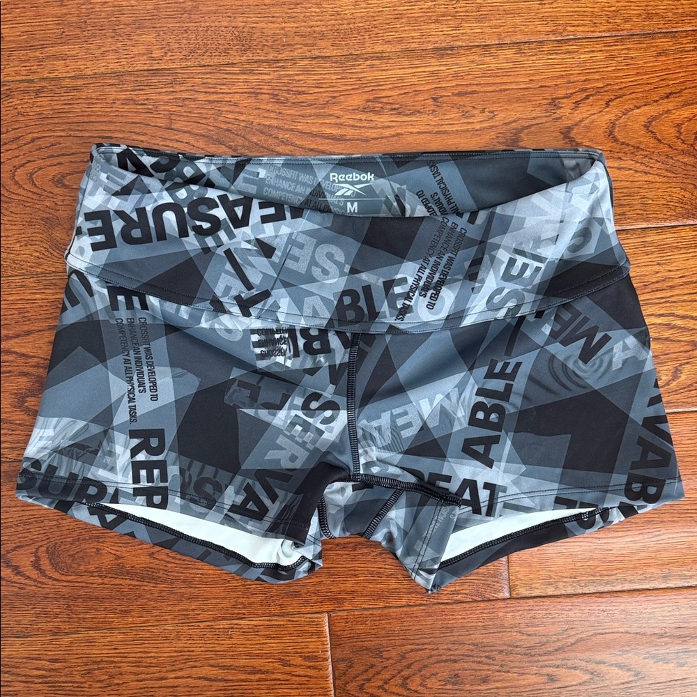 Reebok Black & Gray Graphic Logo Training Shorts